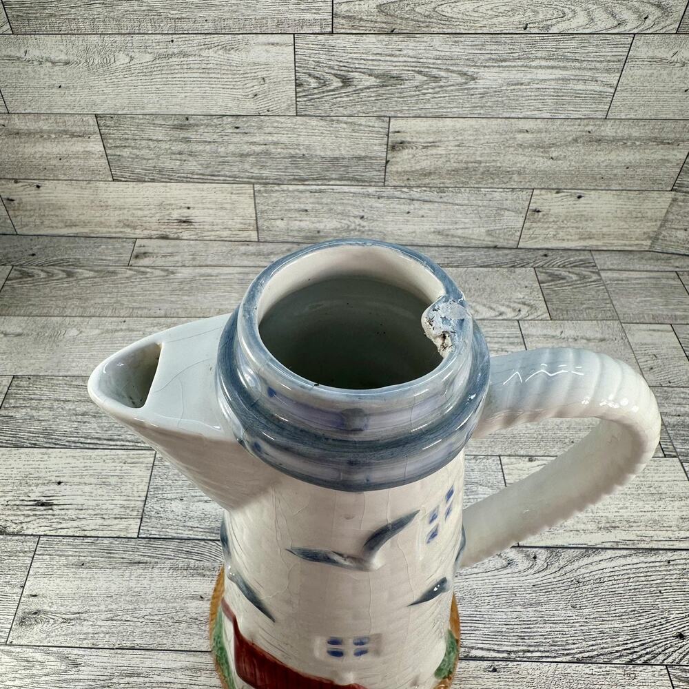 Flowers Inc Balloons Lighthouse Pitcher Ceramic Hand Painted Nautical Decor 13 - Picture 6 of 11